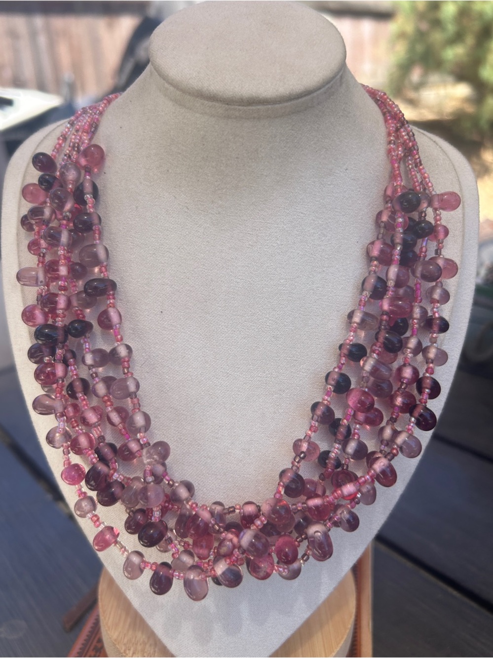 Organic Multi-Strand Pink shades Beaded Necklace